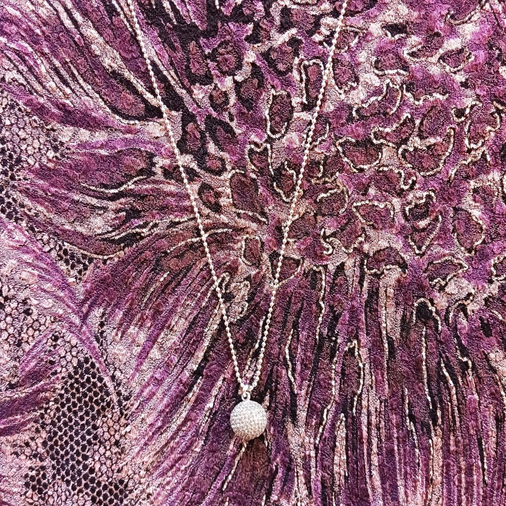 Michael Kors Pendant Silver Pave Sparkly Ball w Crystal Rhinestones 30" Chain - Picture 8 of 8
